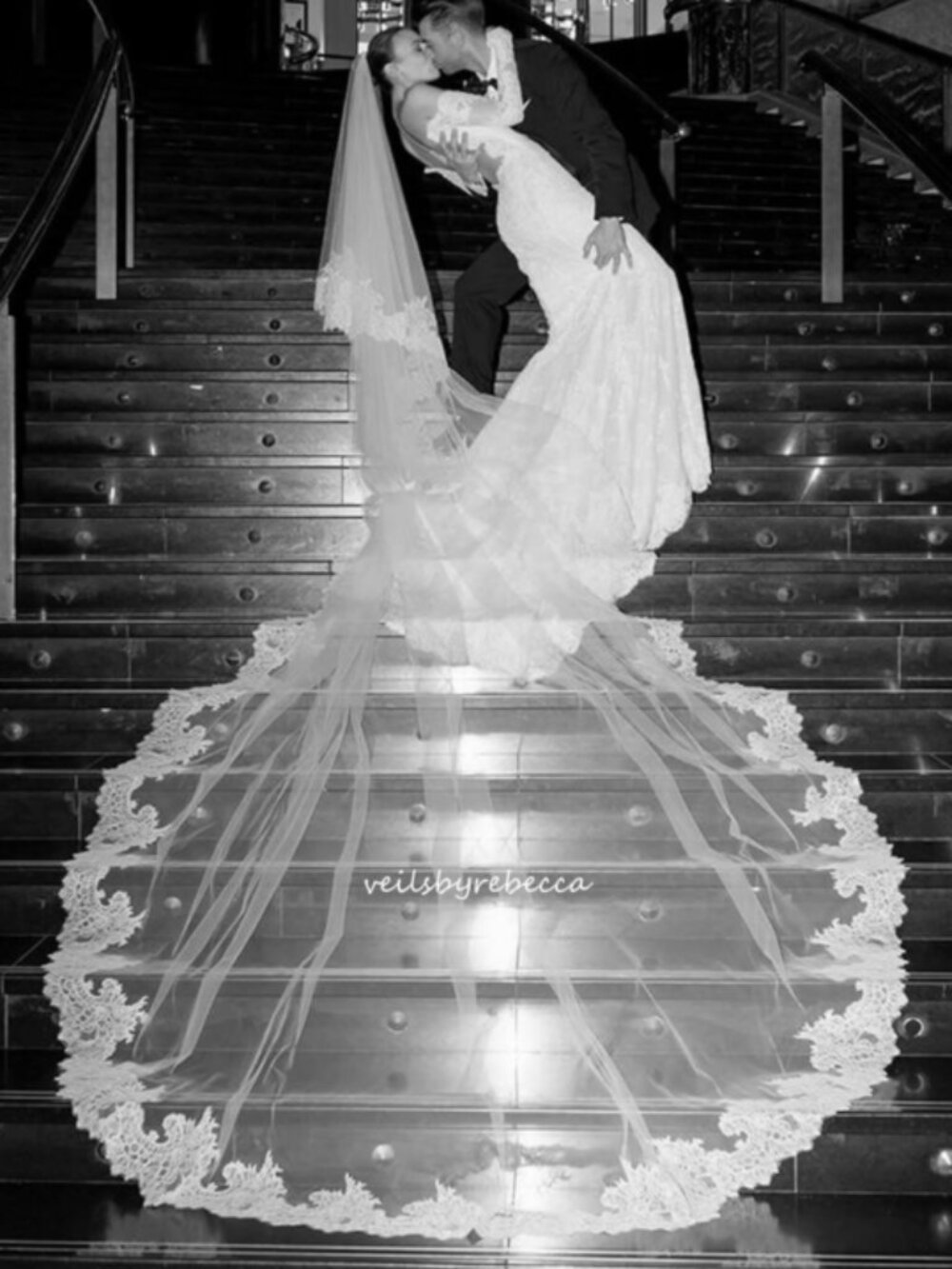 Two-Tier Chantilly Lace Bridal Veil with Blusher